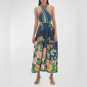 Alemais Lyla Crossover Halter Floral Midi Dress, US Size 2